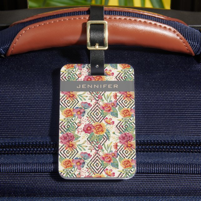 Modern and unique floral bouquet luggage tag (Front Insitu 2)