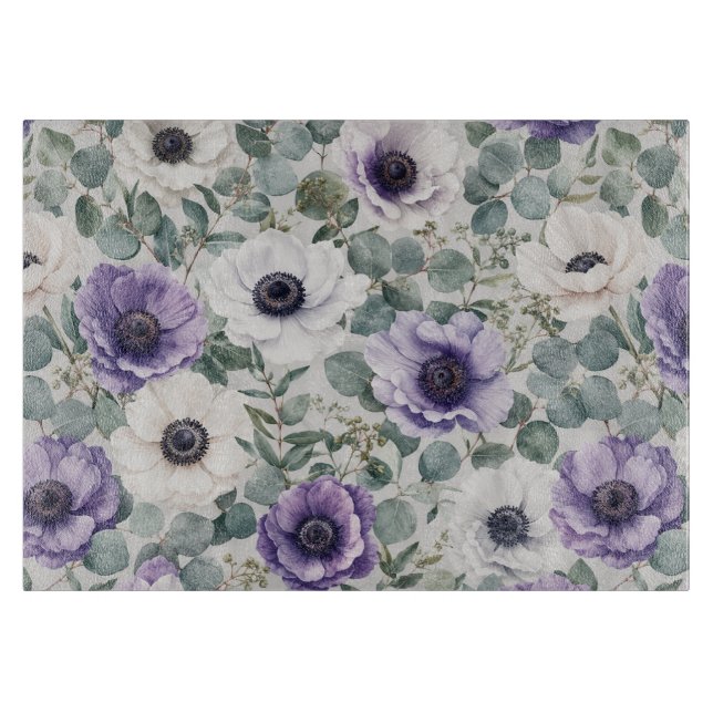 Modern Anemone and Eucalyptus Design Cutting Board (Front)