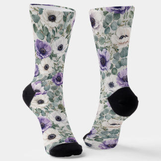 Modern Anemone and Eucalyptus Design Socks