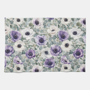 Modern Anemone and Eucalyptus Design Tea Towel