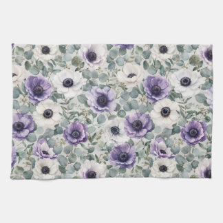 Modern Anemone and Eucalyptus Design Tea Towel