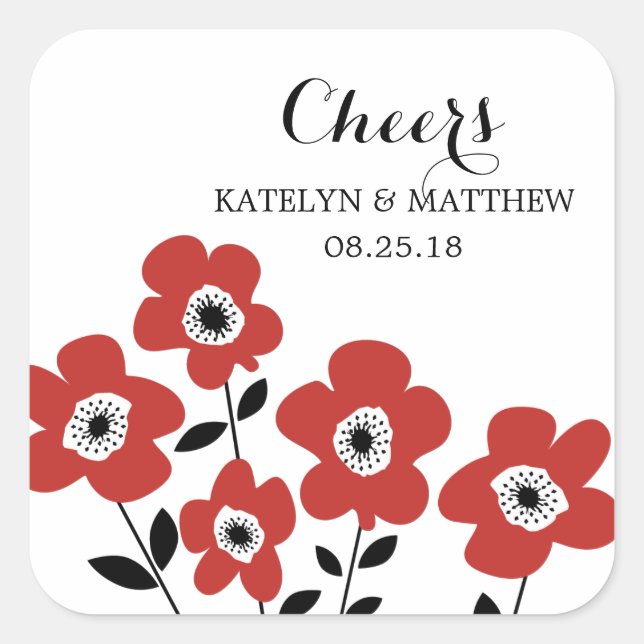 Modern Anemone | Wedding Square Sticker (Front)