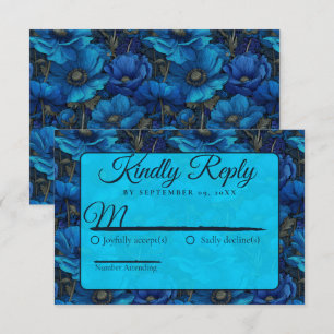 Modern Anemones Sparkle Fall Wedding RSVP Card