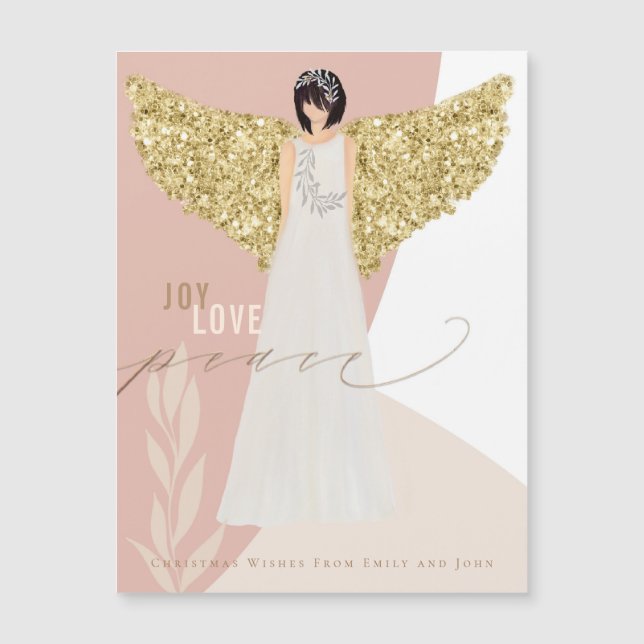 Modern Angel Joy Love Peace Festive Magnetic Card (Front)