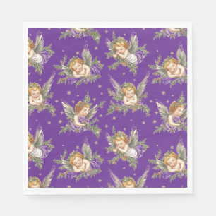 Modern angels pattern purple napkin