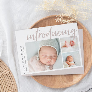 Modern Angle Three Photo Collage Birth Announcement