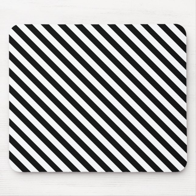 Modern Angled Black and White Stripes Mouse Pad (Front)
