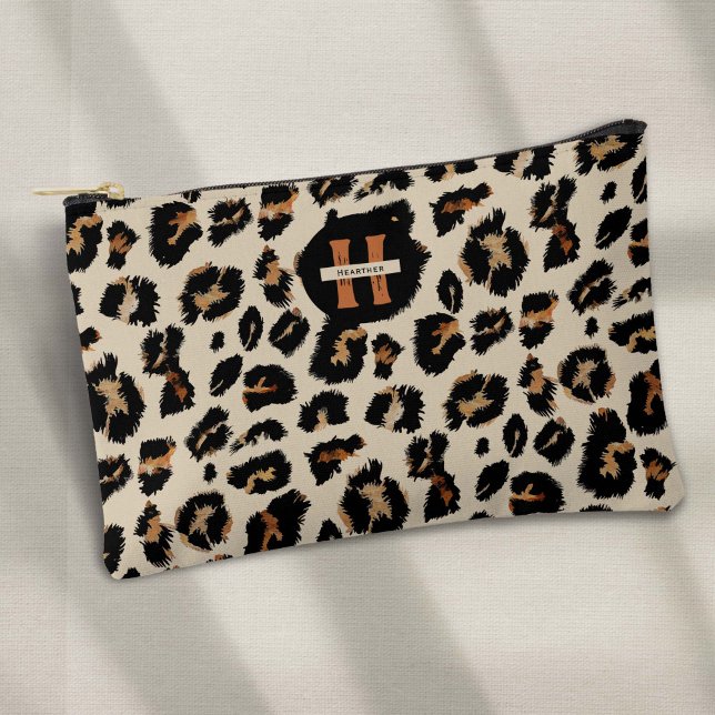 Modern Animal Pattern, Leopard Skin, Monogram Accessory Pouch (leopard skin motif  small accesory pouch.)