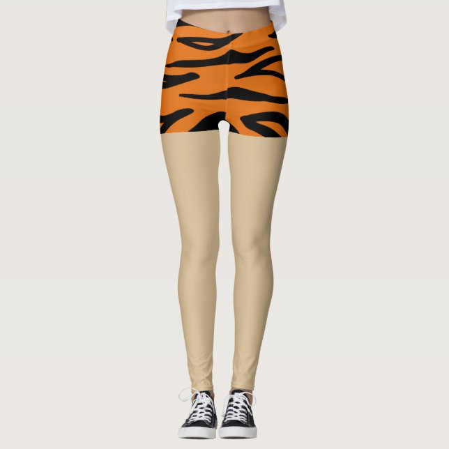Modern animal print fake shorts l Brown and black Leggings (Front)