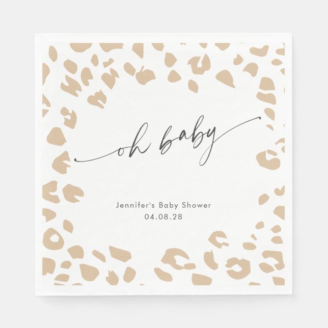 Modern Animal Print Oh Baby Gender Neutral Shower Napkin (Front)
