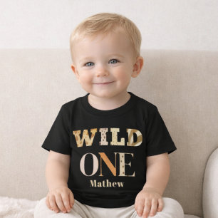 Modern Animal Print One Wild Safari First Birthday Baby T-Shirt