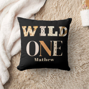 Modern Animal Print Wild One Safari First Birthday Cushion