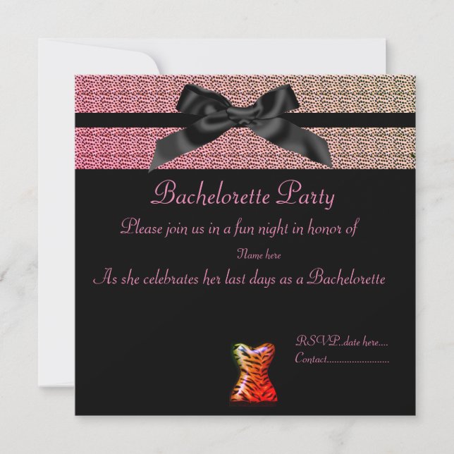 MODERN ANIMAL PRINT WITHY BOW BACHELORETTE Pastel Invitation (Front)