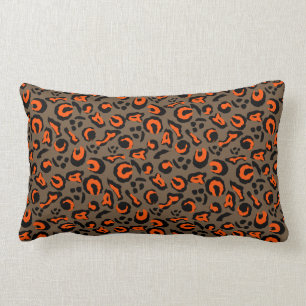 Modern Animal Skin Orange Brown Mix Leopard Print Lumbar Cushion