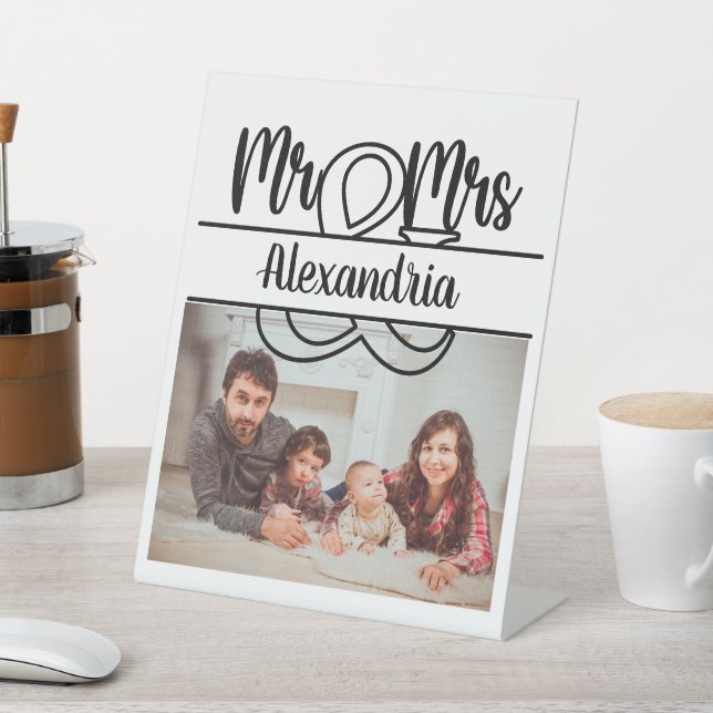 Modern Anniversary Mr and Mrs monogram photo Pedestal Sign (In SItu)