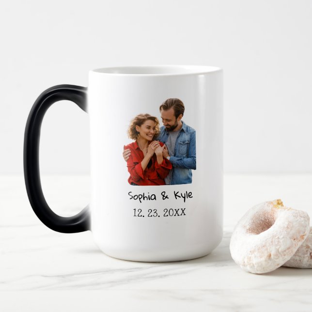 Modern Anniversary Photo Birthay For new Couple Magic Mug (With Donut)