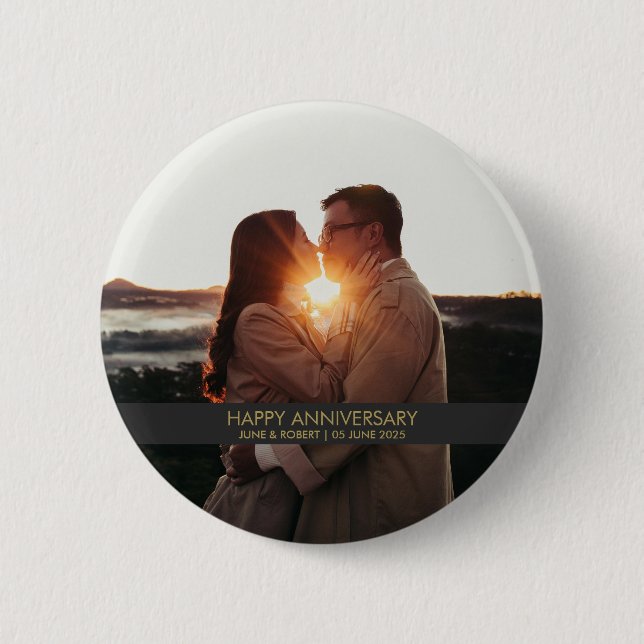 Modern anniversary photo love  6 cm round badge (Front)
