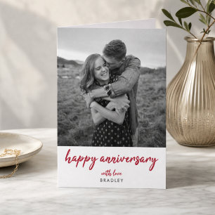 Modern Anniversary Photo   Minimalist Red Stylish Card