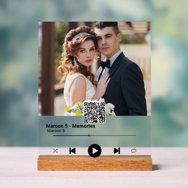 Modern Anniversary Photo QR Code Song Acrylic Sign (Neutral)