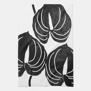 Modern anthurium black and white  tea towel
