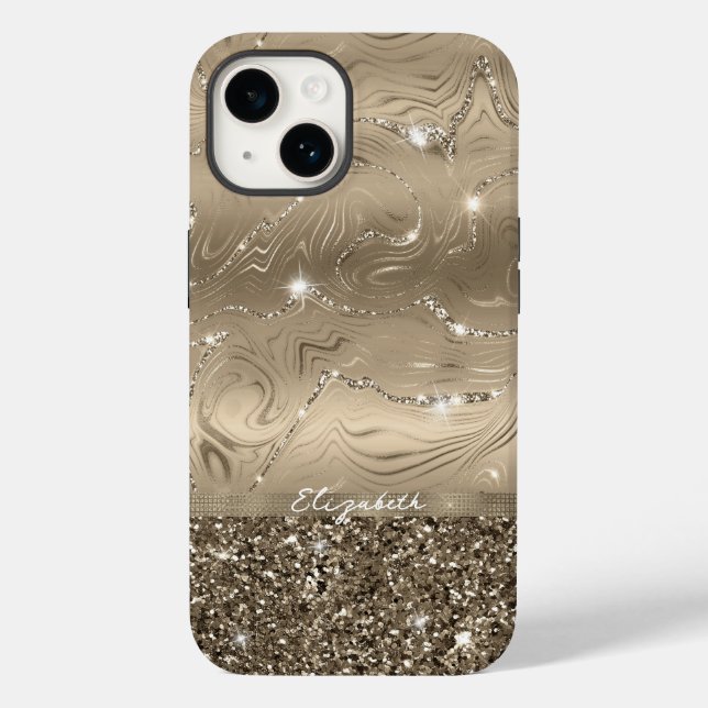 Modern Antique Gold Faux Glitter Monogram Case (Back)
