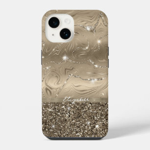 Modern Antique Gold Faux Glitter Monogram Case