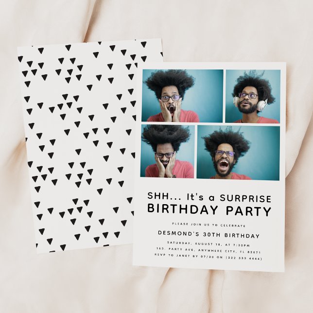 Modern Any Age 4x Photo Surprise Birthday Party Invitation (Creator Uploaded)