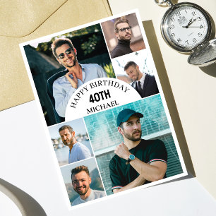 Modern Any Age 6 Collage   Photo Custom Birthday Card