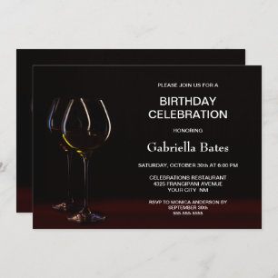 Modern Any Age Black Birthday Wine Glass Party Invitation
