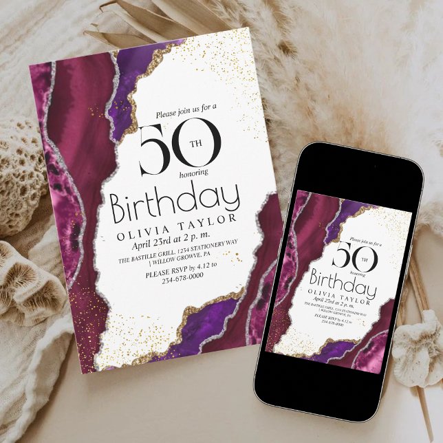  Modern Any Age Chic Marble 50th Birthday  Invitation (Creator Uploaded)