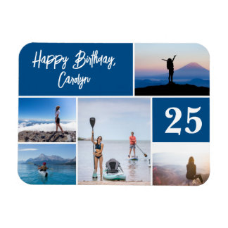 Modern Any Age Five Photo Collage Happy Birthday Magnet