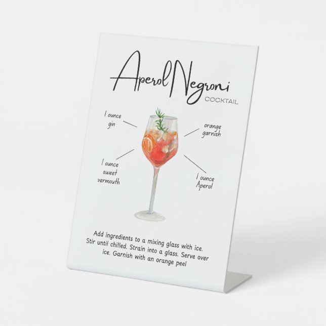 Modern Aperol Negroni Cocktail Pedestal Sign (Front)