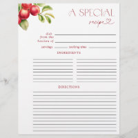 Modern Apple Bridal Shower Recipe Binder Page