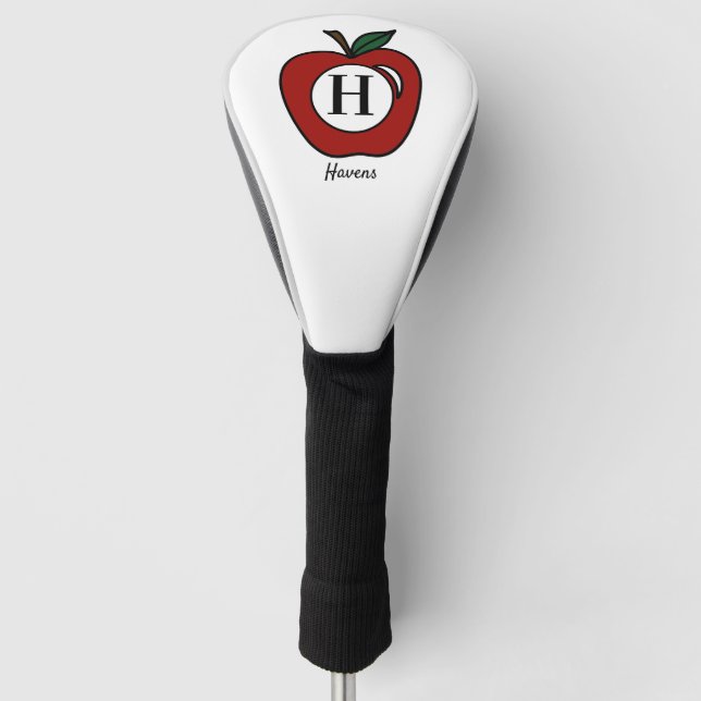 Modern Apple fruit monogram Golf Head Cover (Front)
