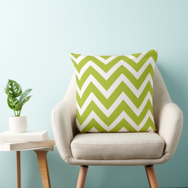 Modern Apple Green and White Chevron Stripes Cushion (Chair)