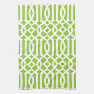 Modern Apple Green and White Trellis Pattern Tea Towel