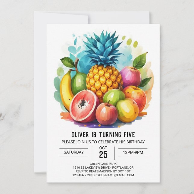 Modern Apple Juicy Fruits Birthday Invitation (Front)