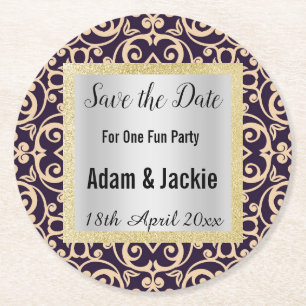 MODERN APRICOT NAVY  SAVE THE DATE COASTER