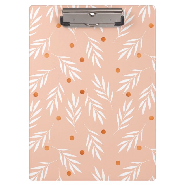 Modern Apricot Pink Floral Leaves Pattern Clipboard (Front)