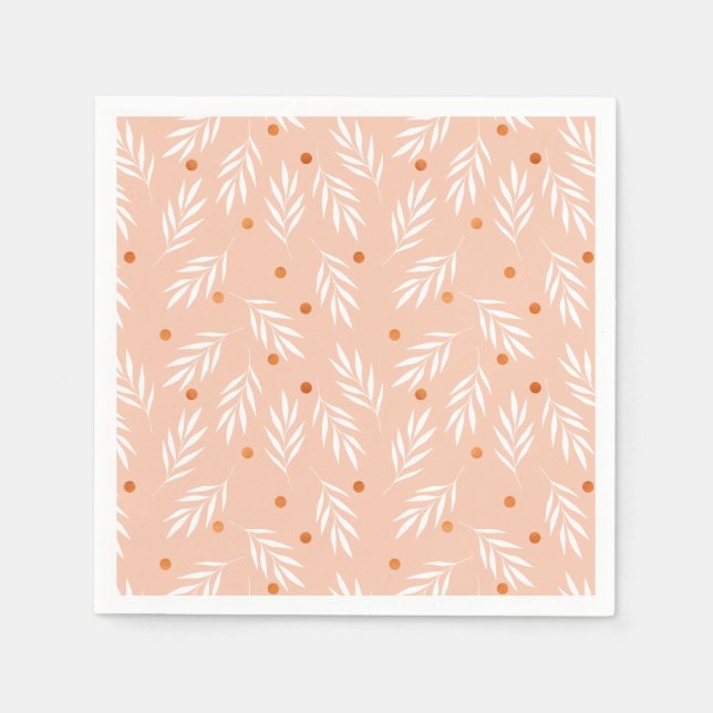Modern Apricot Pink Floral Leaves Pattern Napkin (Front)