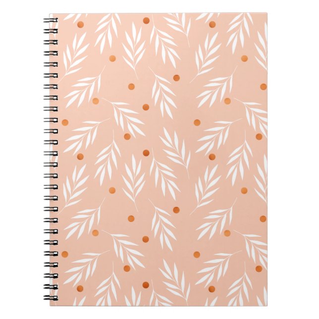 Modern Apricot Pink Floral Leaves Pattern Notebook (Front)