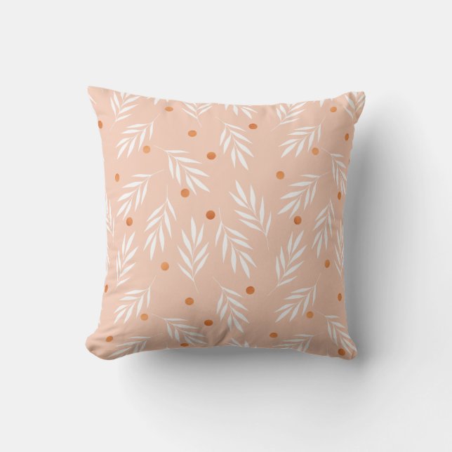 Modern Apricot Pink Floral Leaves Pattern Outdoor Cushion (Front)