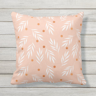 Modern Apricot Pink Floral Leaves Pattern Outdoor Cushion