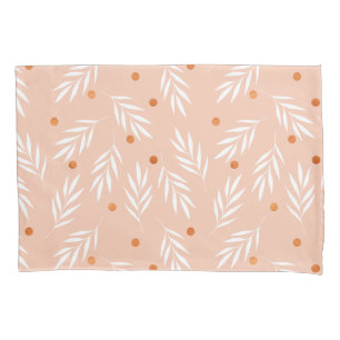 Modern Apricot Pink Floral Leaves Pattern Pillowcase