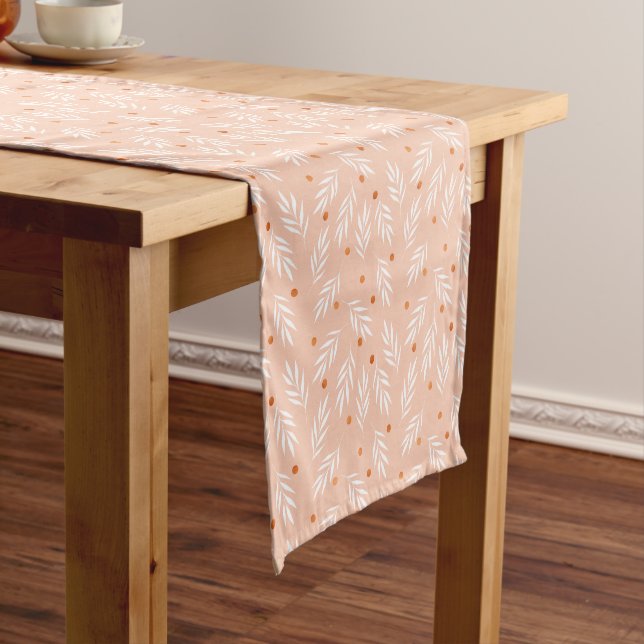 Modern Apricot Pink Floral Leaves Pattern Short Table Runner (In Situ)
