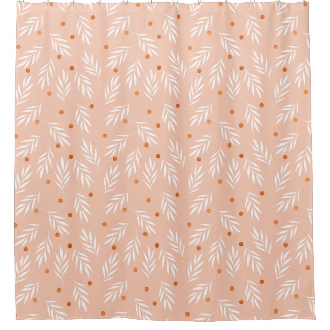 Modern Apricot Pink Floral Leaves Pattern Shower Curtain (Front)