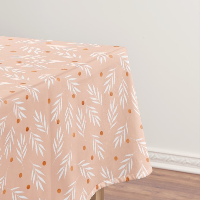 Modern Apricot Pink Floral Leaves Pattern Tablecloth (In Situ)