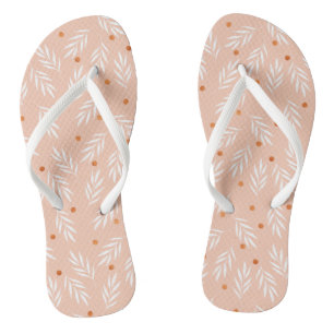 Modern Apricot Pink Floral Leaves Pattern Thongs
