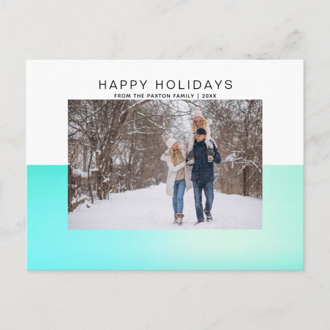 Modern Aqua 2 Tone Watercolor Happy Holiday Photo Postcard (Front)