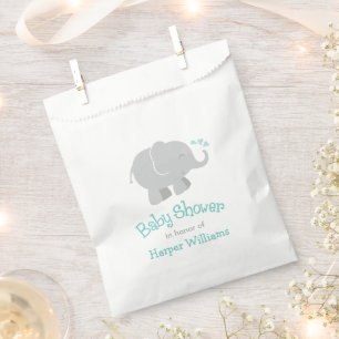 Modern Aqua and Grey Elephant Boy Baby Shower Favour Bag